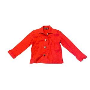 VTG Painted Pony Blazer Short Jacket Womens XS Linen Red Zebra Wooden Button USA